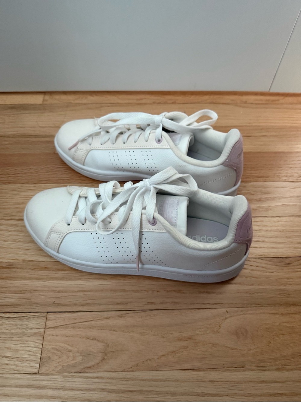 adidas CF Advantage White Sneakers with Light Pink Heel Accent